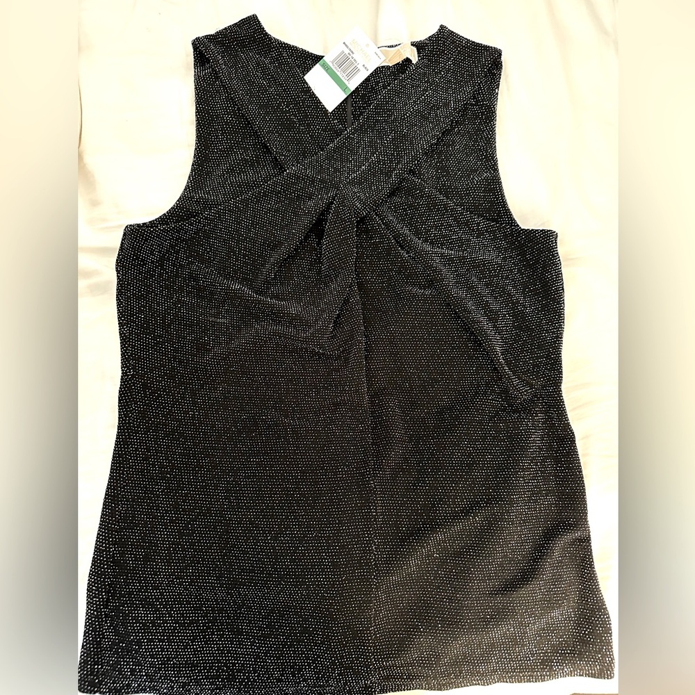 Michael Kors Black/Silver Shimmer Twist Neck Tank Size L